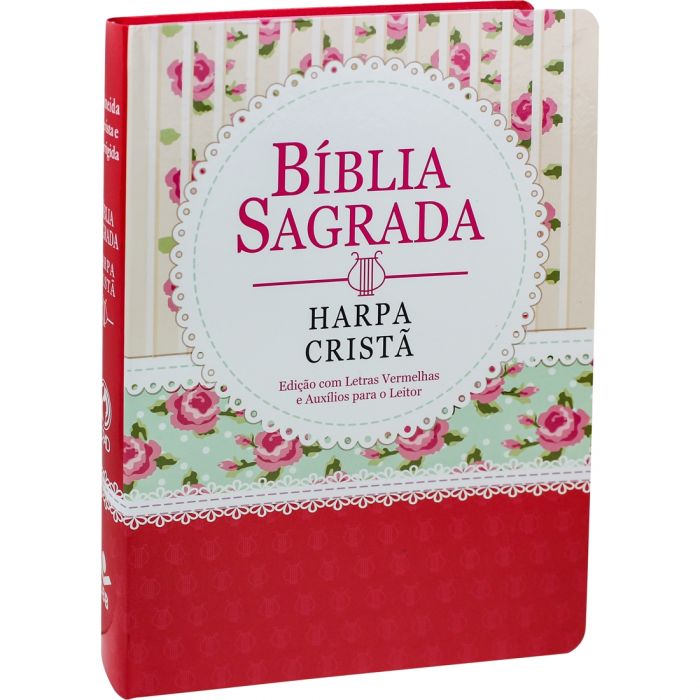Bíblia com Harpa e letras gigantes, com capa semi flexível - modelo florida renda