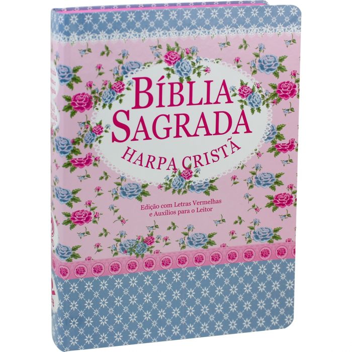 bíblia feminina com harpa - letra grande e capa semiflexiveis com flores